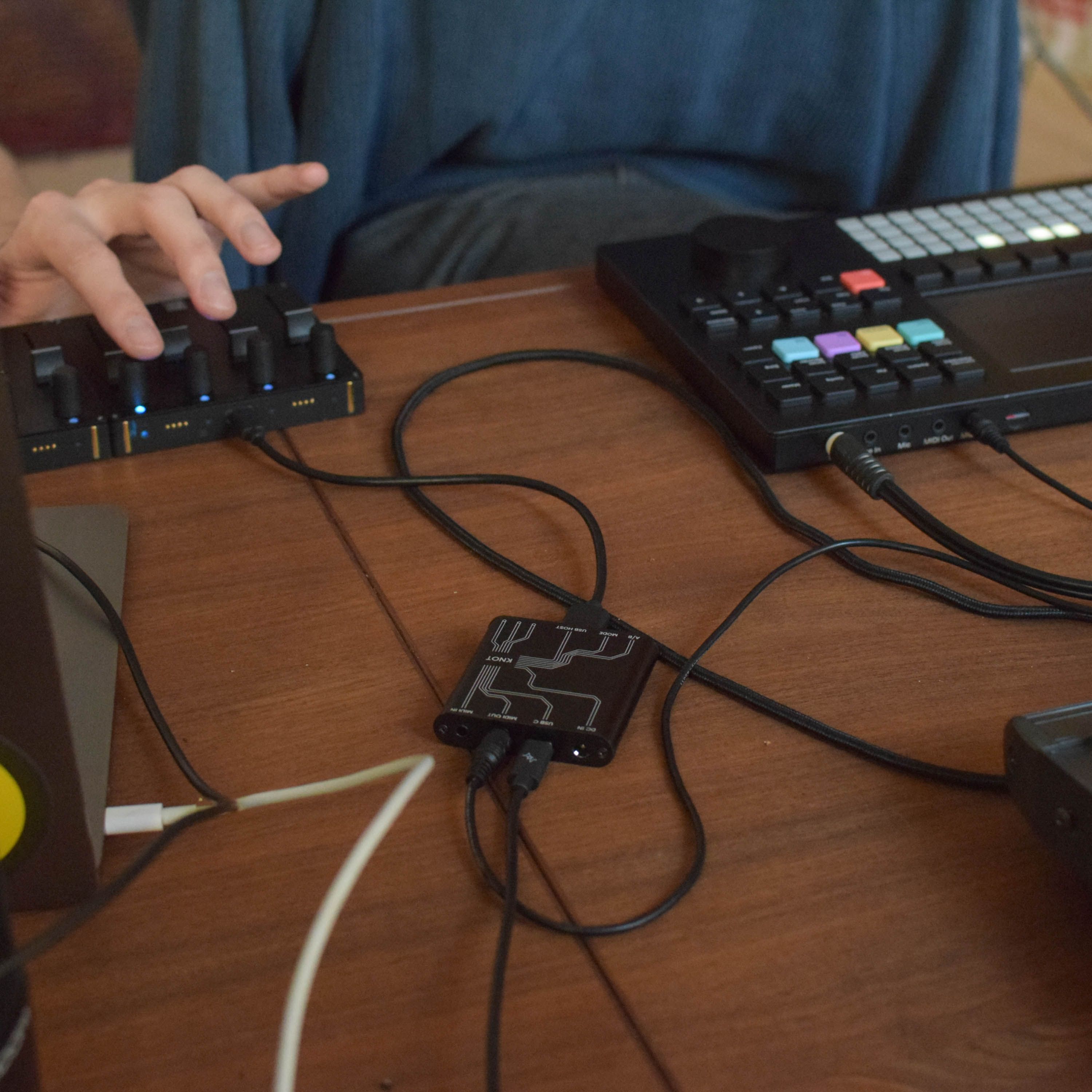Studio gear, Knot and Grid controllers on a table